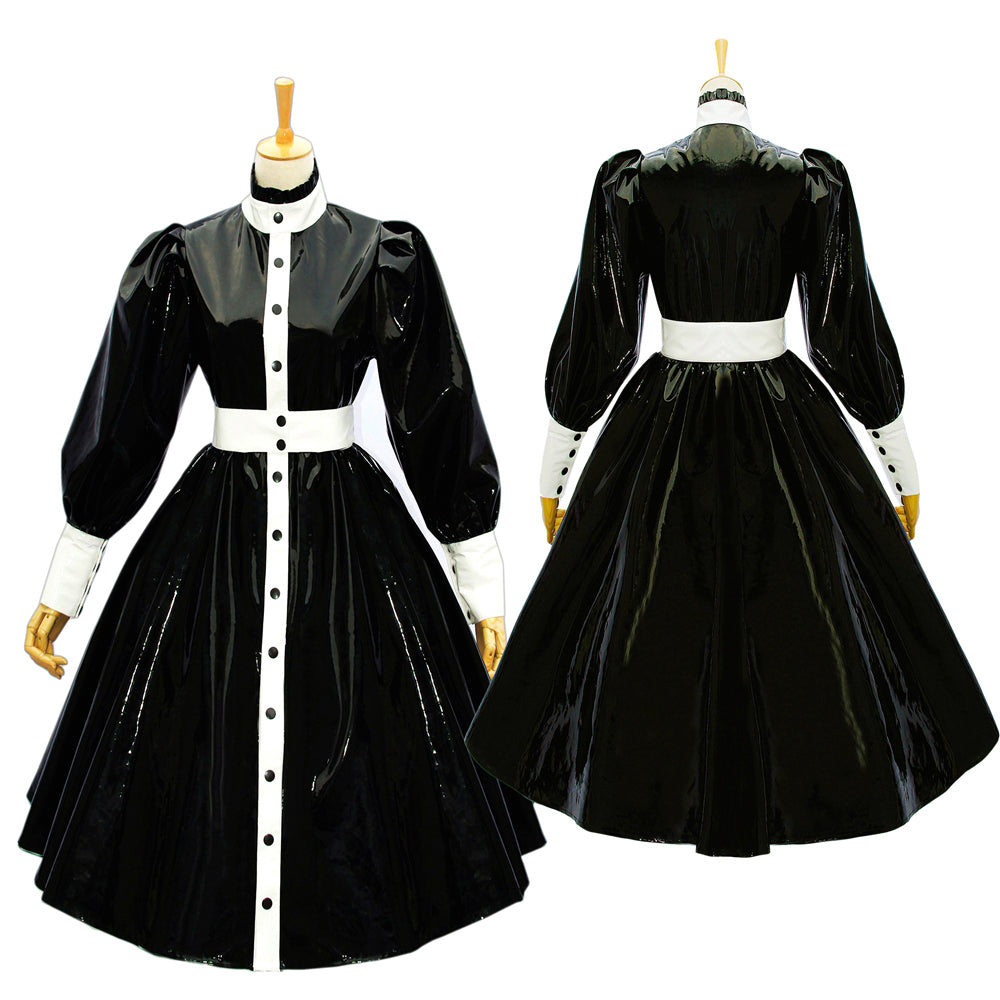 schwarzes, dünnes PVC-Kleid G585