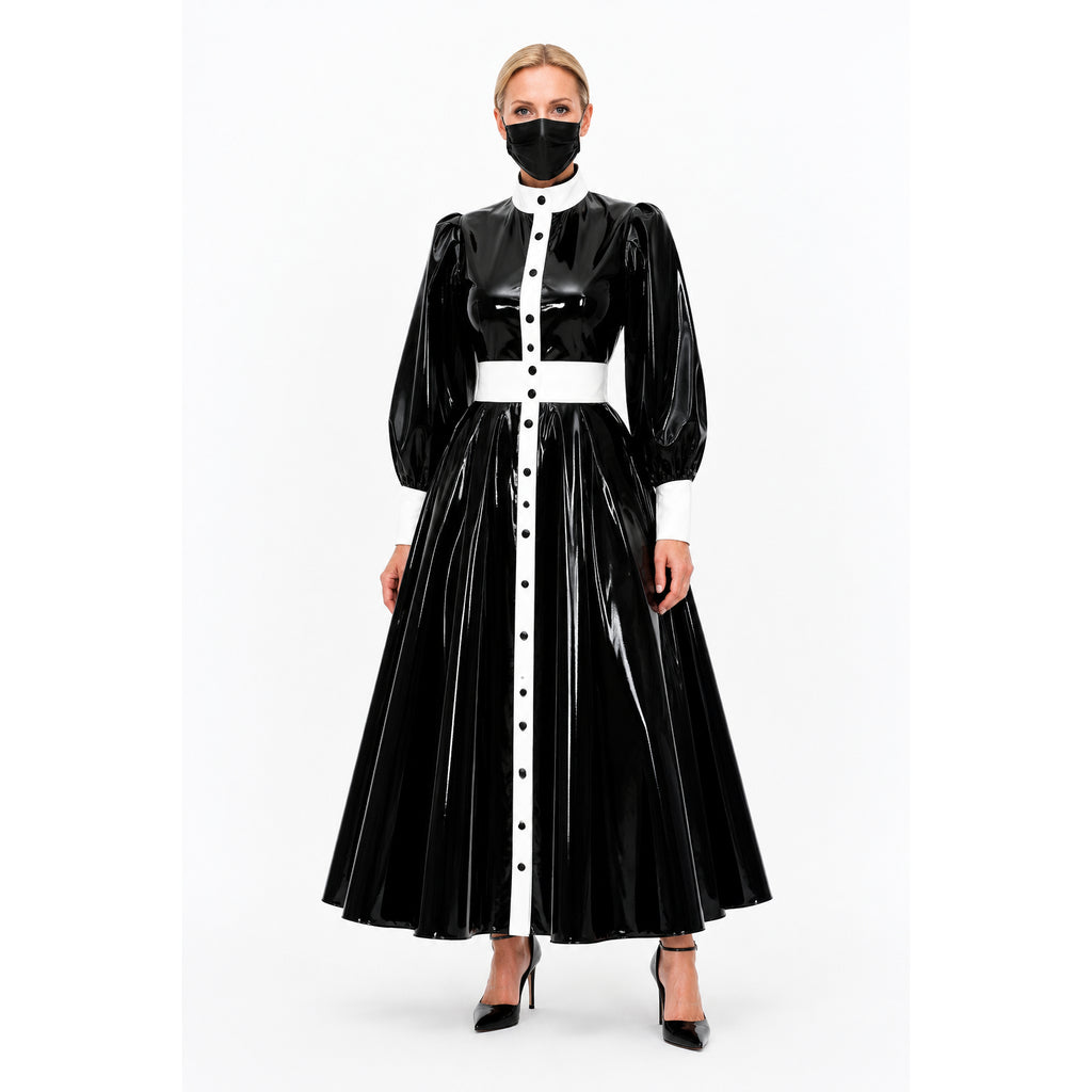 schwarzes, dünnes PVC-Kleid G585