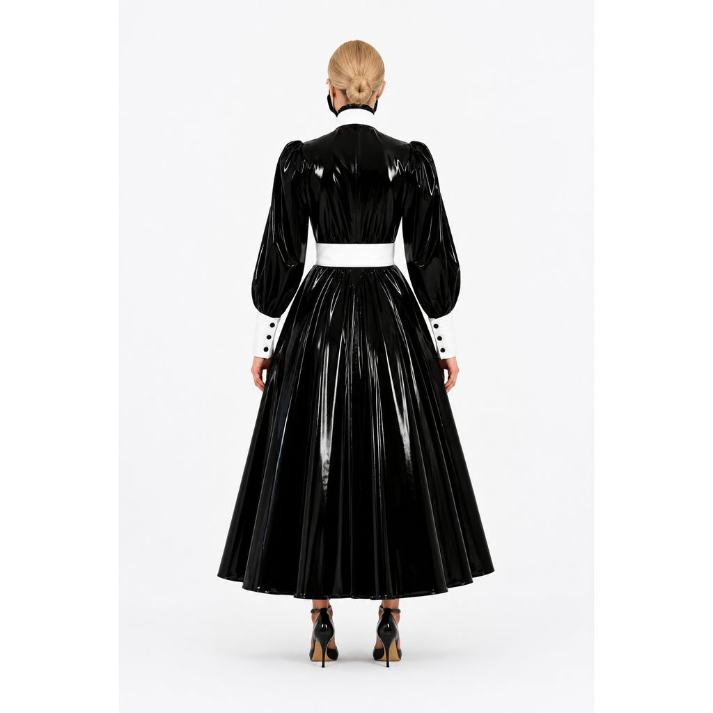 schwarzes, dünnes PVC-Kleid G585