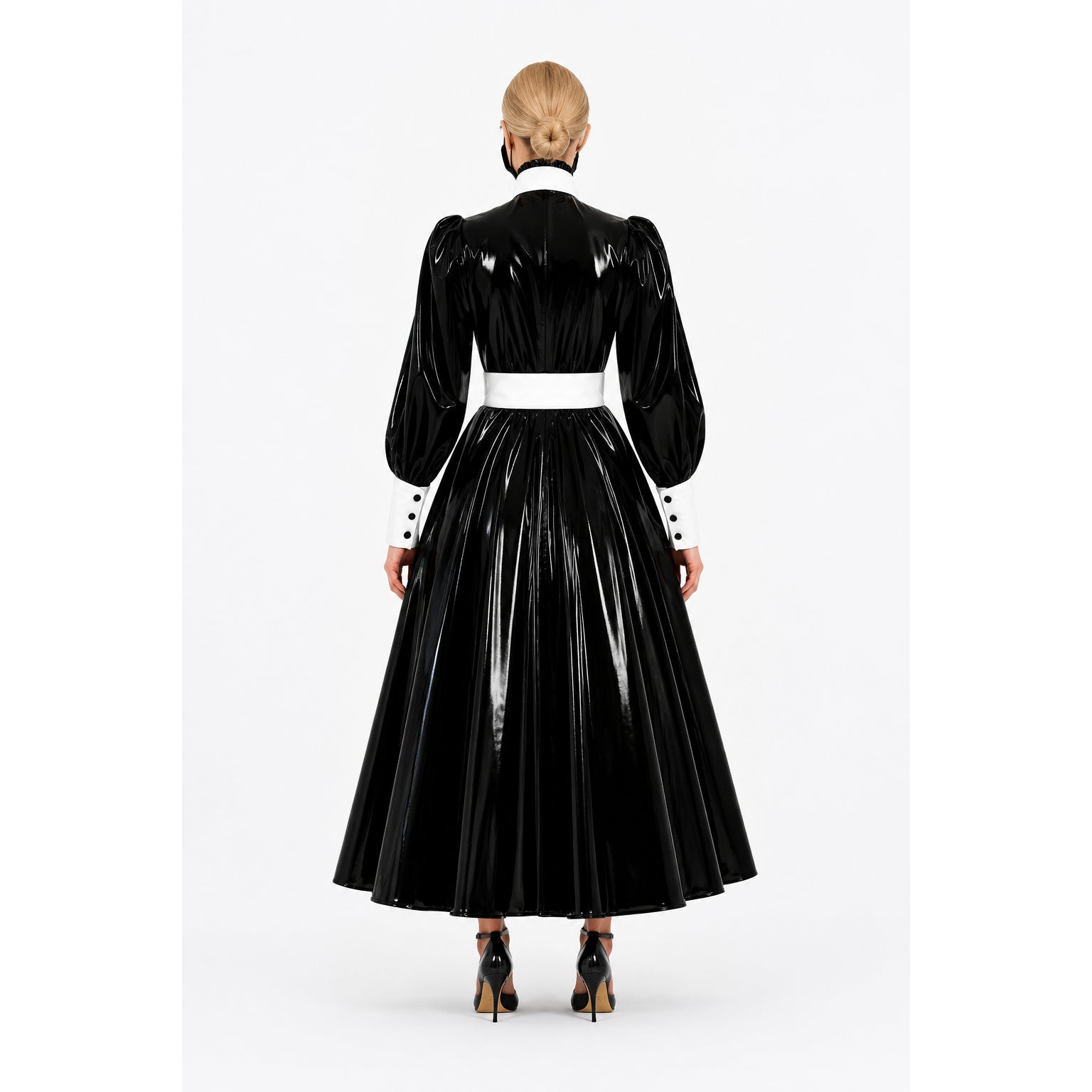 schwarzes, dünnes PVC-Kleid G585