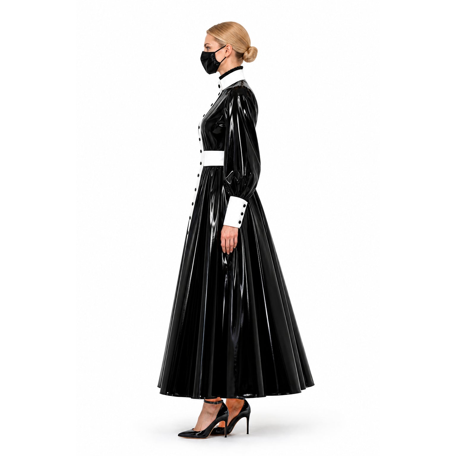 schwarzes, dünnes PVC-Kleid G585