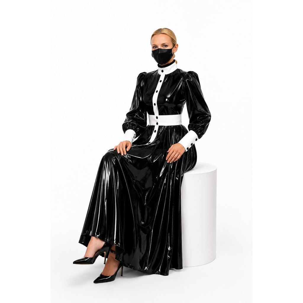 schwarzes, dünnes PVC-Kleid G585