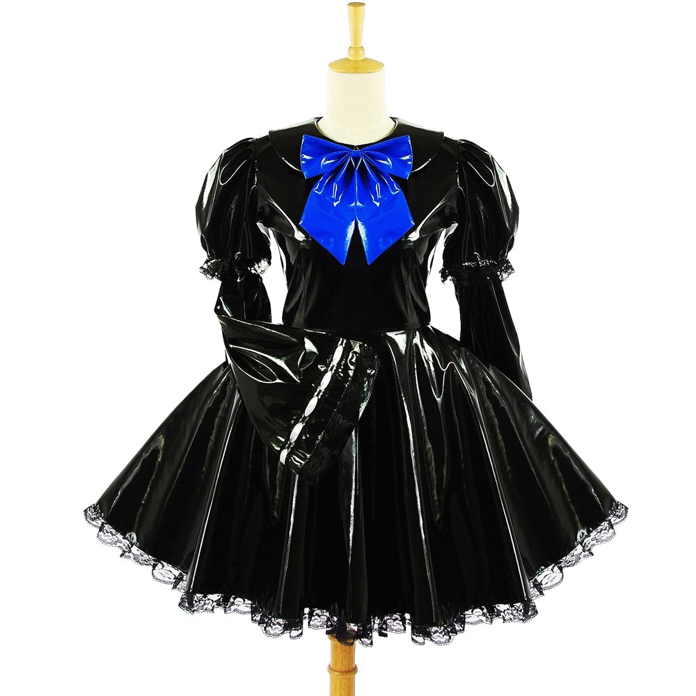 schwarzes dünnes PVC-Kleid G613