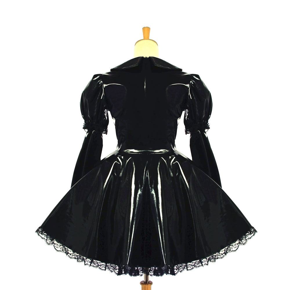 schwarzes dünnes PVC-Kleid G613