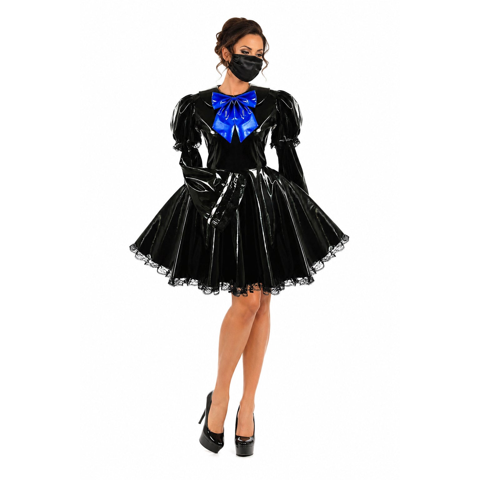 schwarzes dünnes PVC-Kleid G613