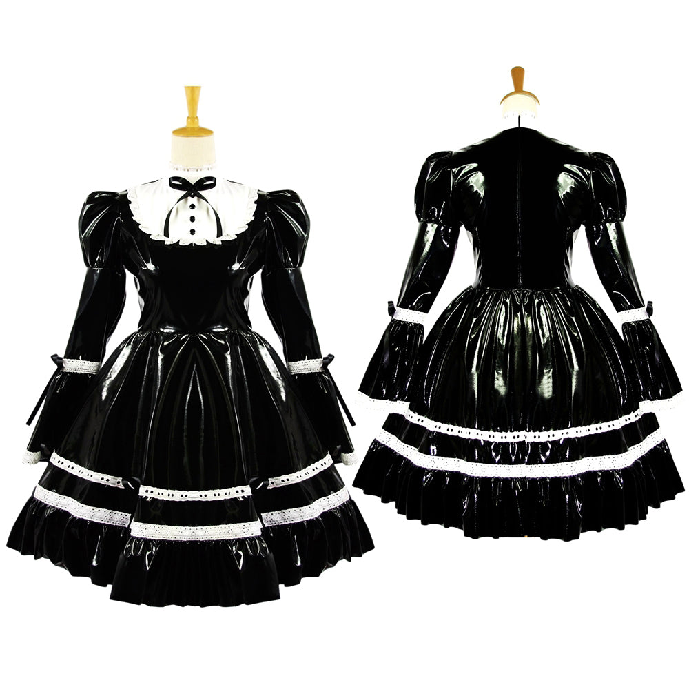 Schwarzes enges PVC-Kleid G615