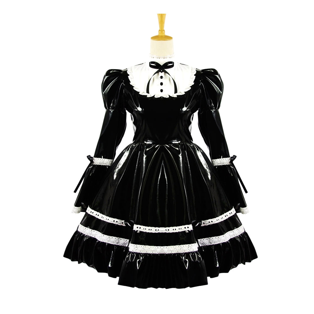Schwarzes enges PVC-Kleid G615