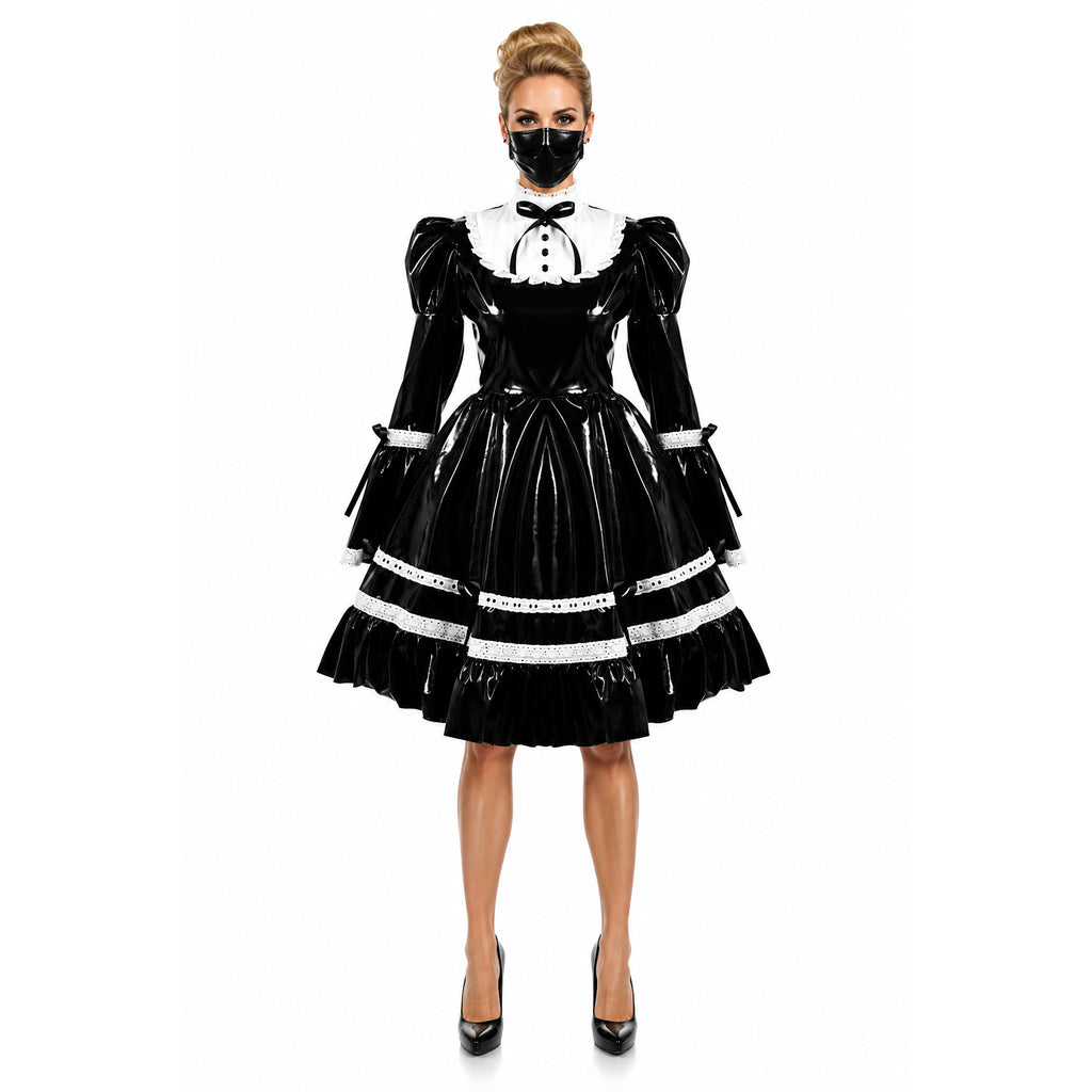 Schwarzes enges PVC-Kleid G615