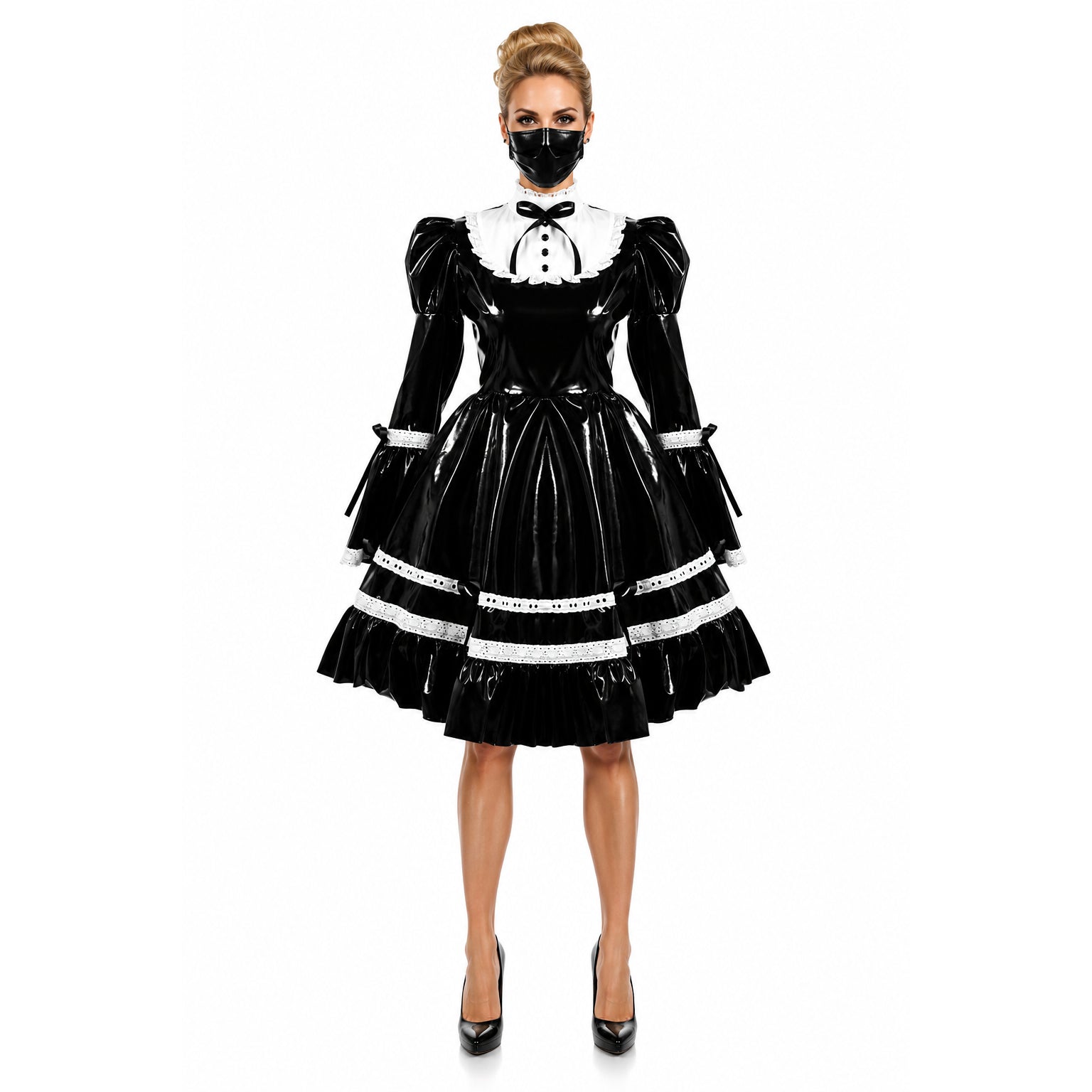Schwarzes enges PVC-Kleid G615
