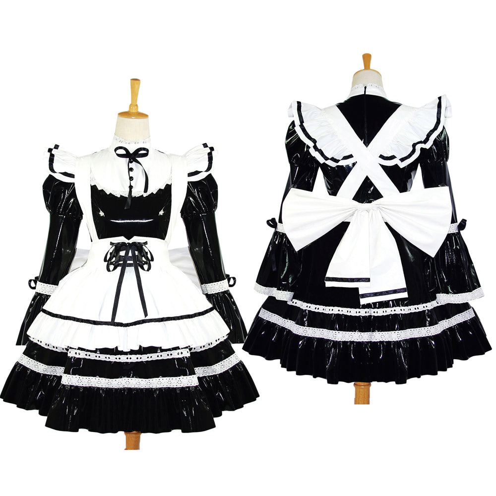 schwarzes dünnes PVC-Kleid G616