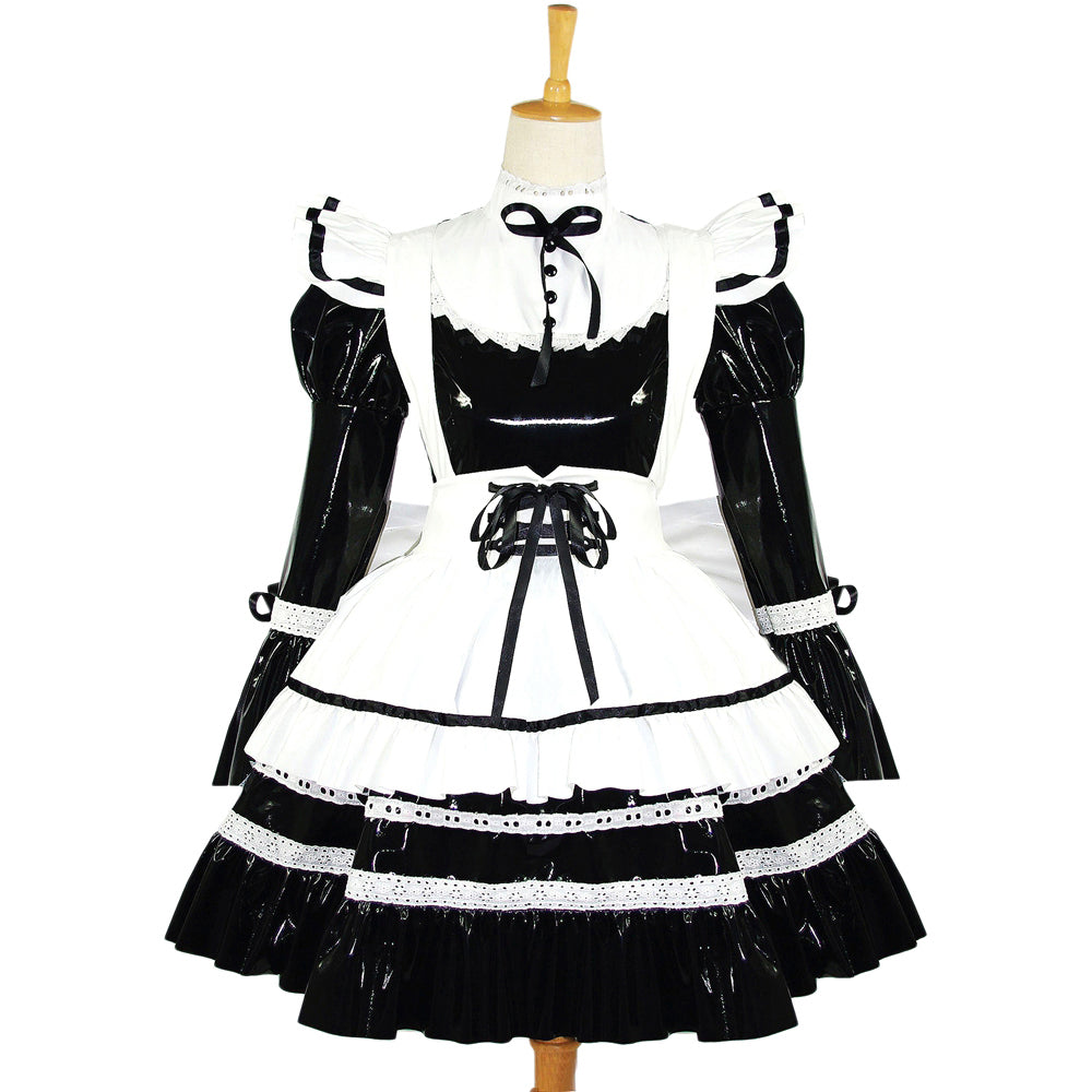 schwarzes dünnes PVC-Kleid G616