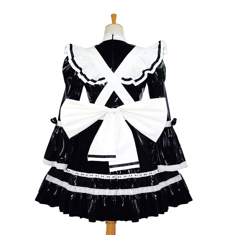 schwarzes dünnes PVC-Kleid G616