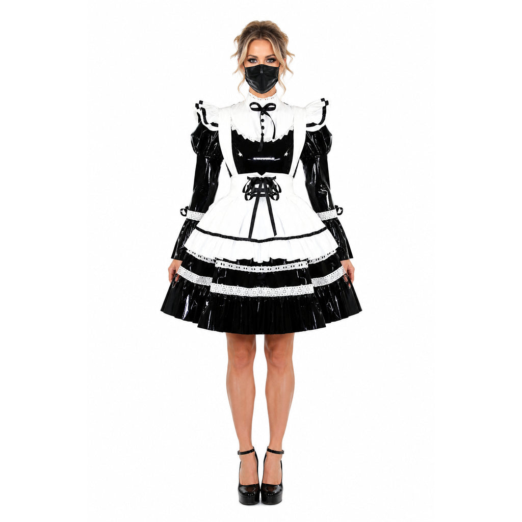 schwarzes dünnes PVC-Kleid G616