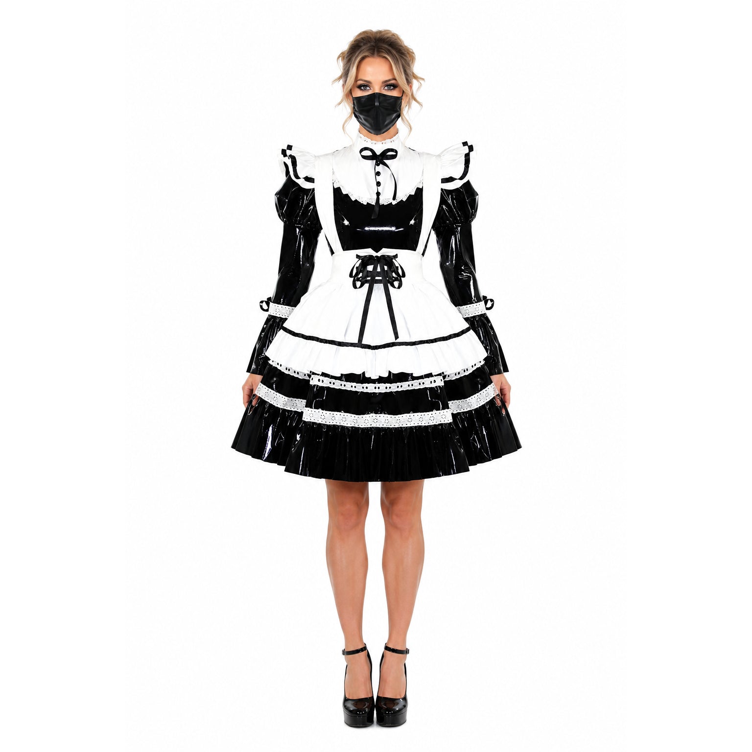 schwarzes dünnes PVC-Kleid G616