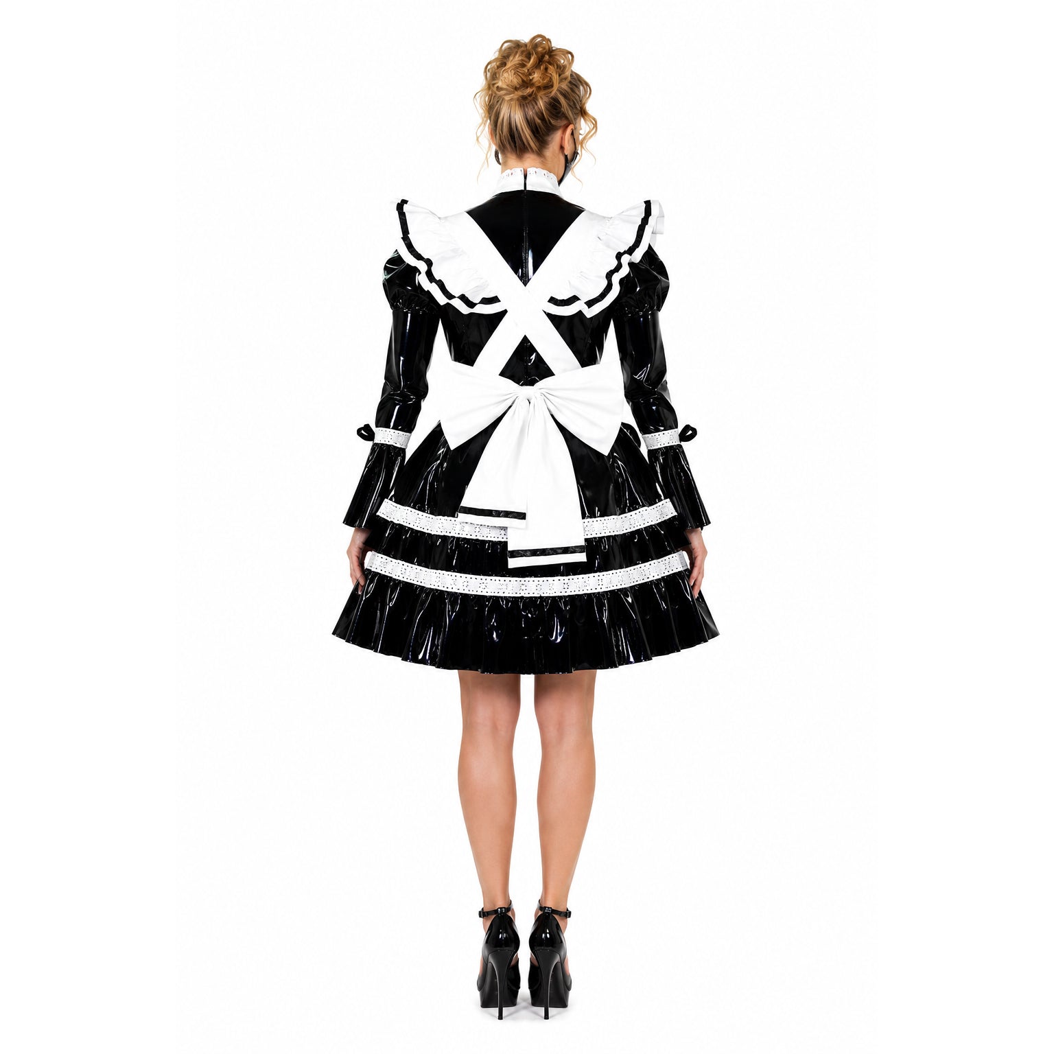 schwarzes dünnes PVC-Kleid G616
