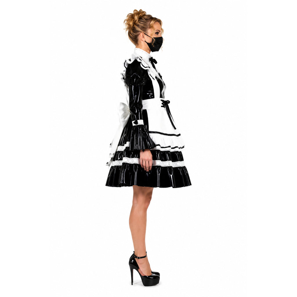 schwarzes dünnes PVC-Kleid G616