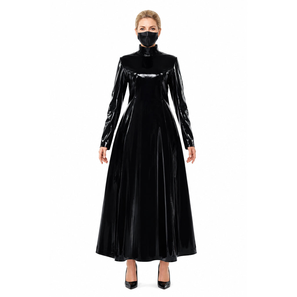 schwarzes, dünnes PVC-Kleid G620
