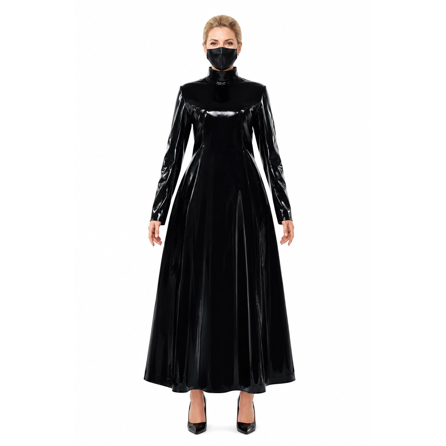 schwarzes, dünnes PVC-Kleid G620