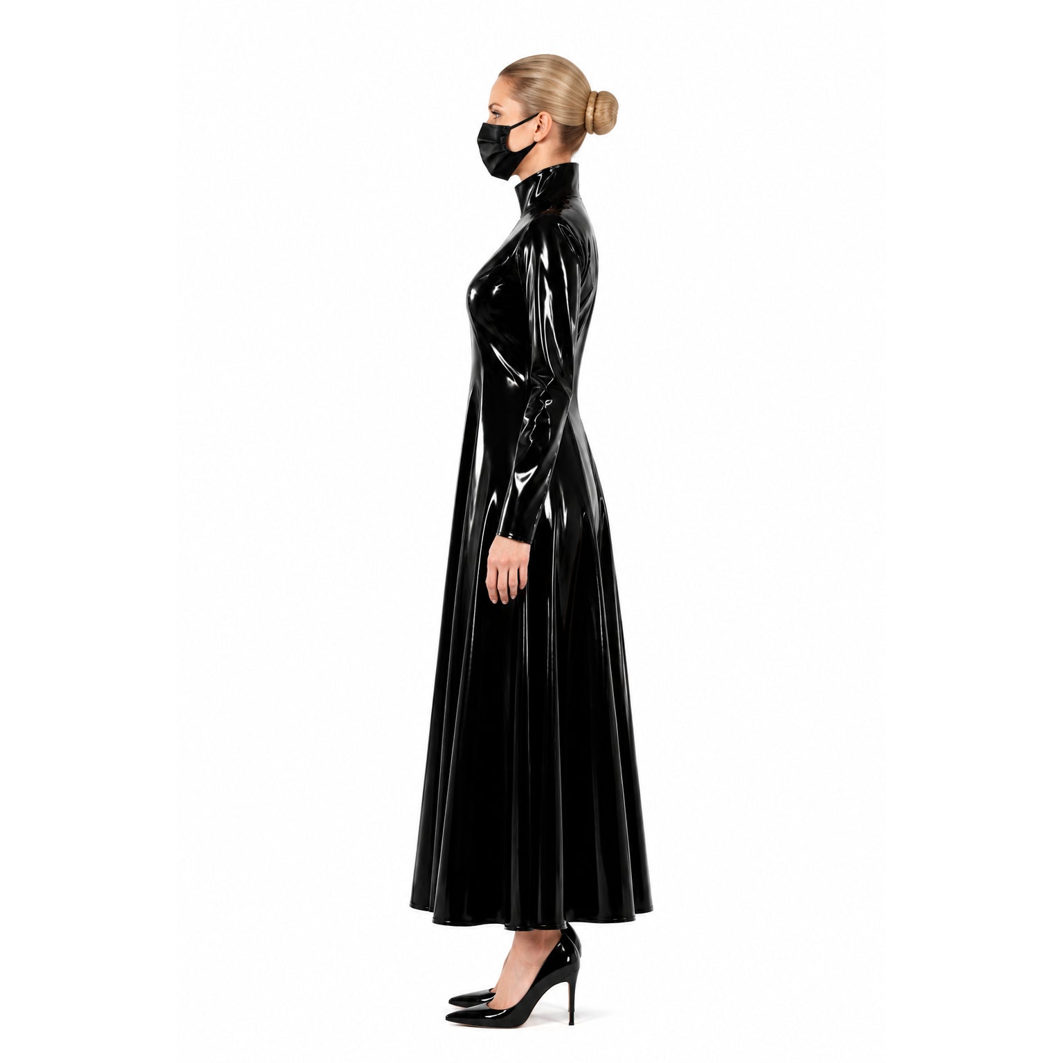 schwarzes, dünnes PVC-Kleid G620