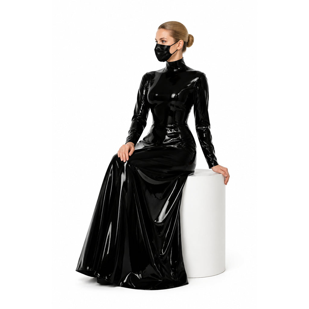 schwarzes, dünnes PVC-Kleid G620