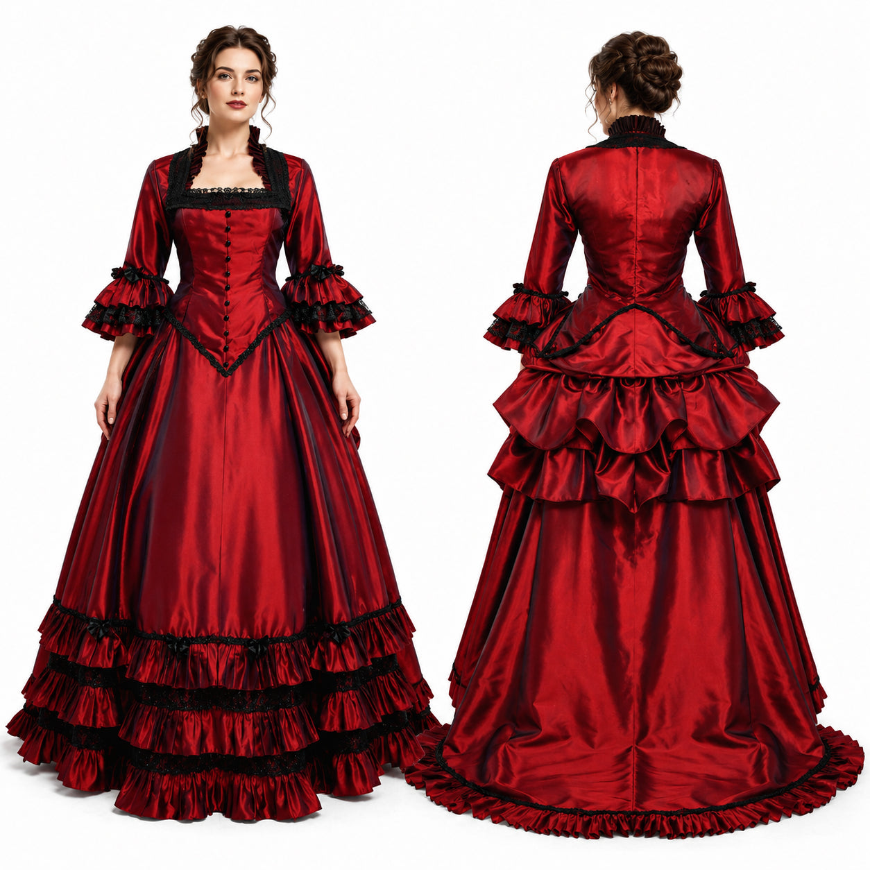 Robe de soubrette en taffetas rouge G621