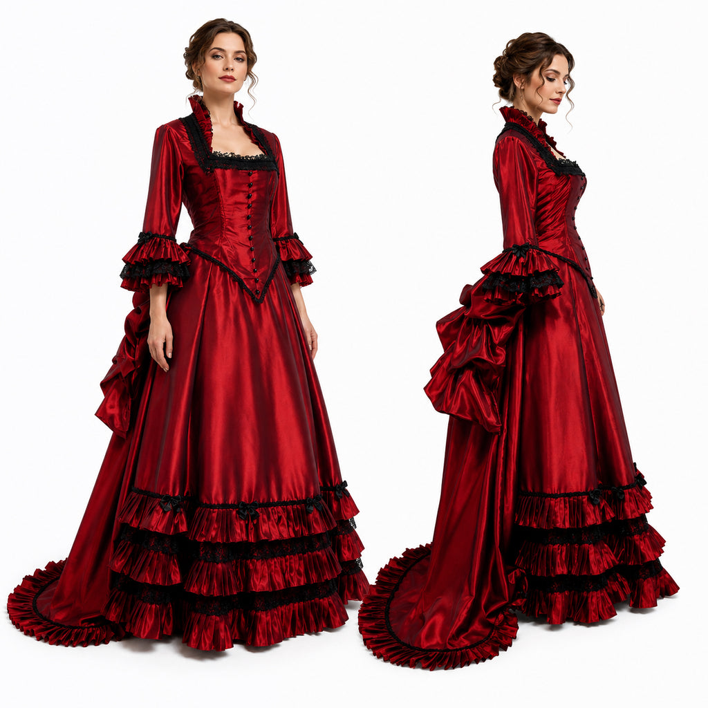Robe de soubrette en taffetas rouge G621