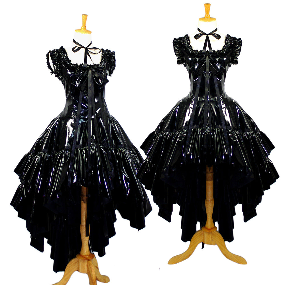 schwarzes, dünnes PVC-Kleid G649