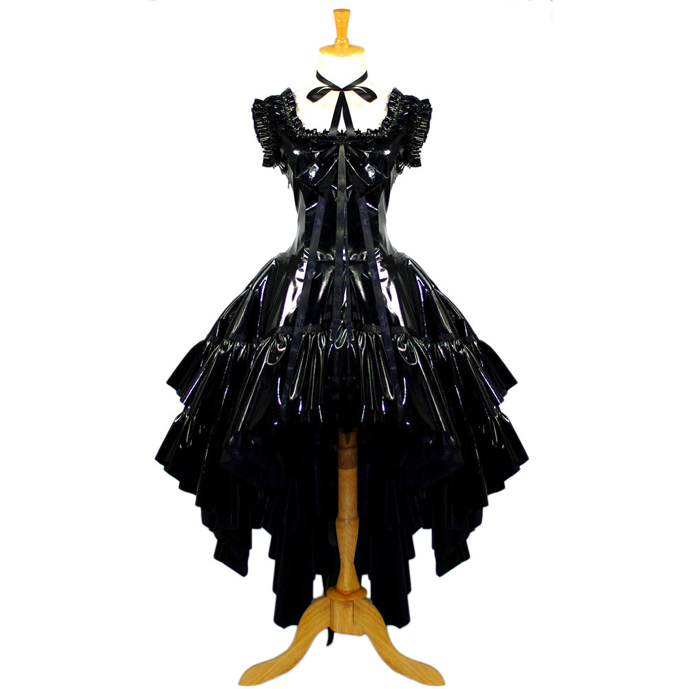 schwarzes, dünnes PVC-Kleid G649