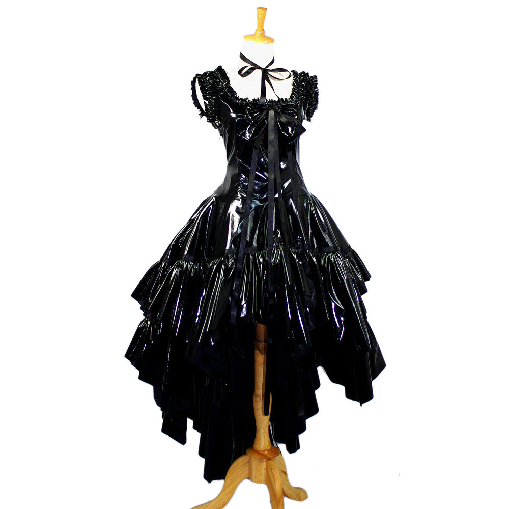 schwarzes, dünnes PVC-Kleid G649