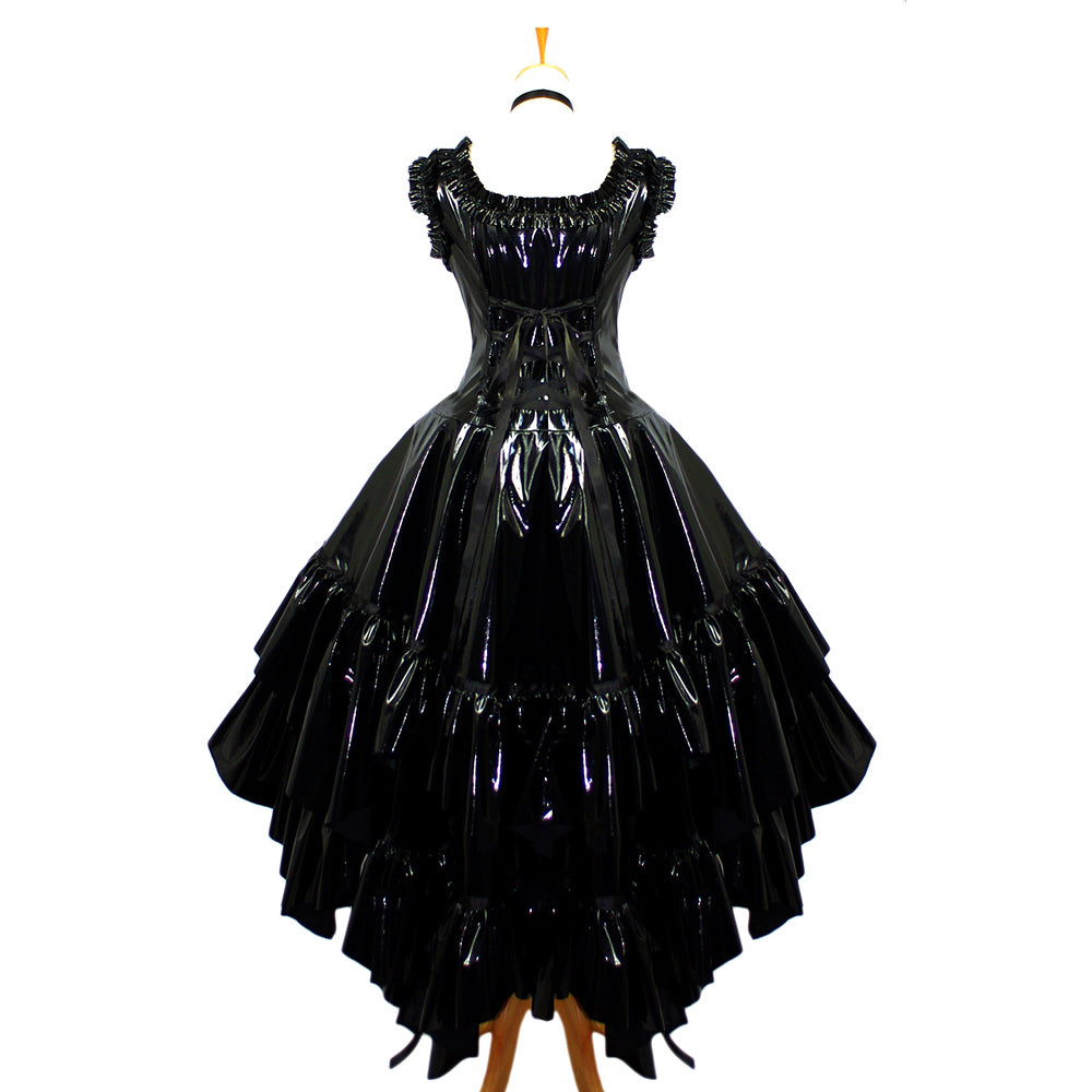 schwarzes, dünnes PVC-Kleid G649