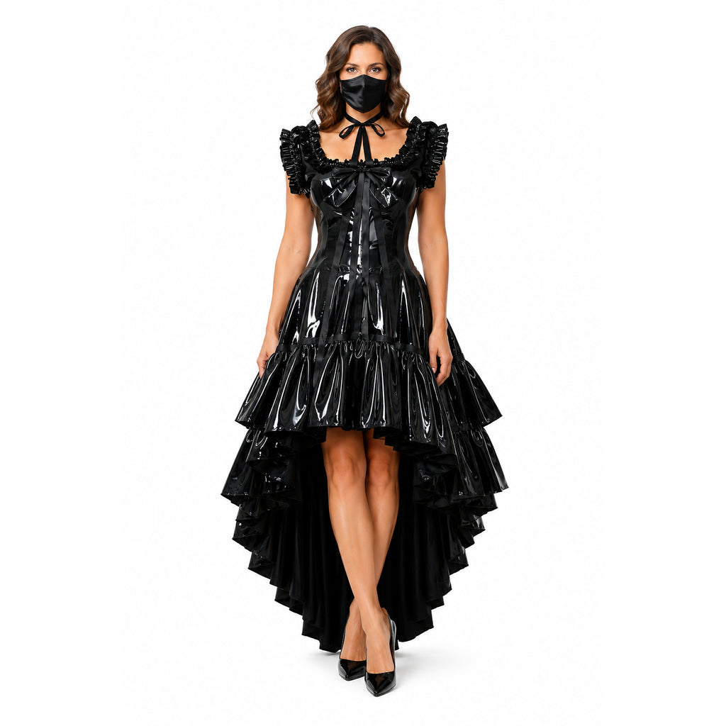 schwarzes, dünnes PVC-Kleid G649