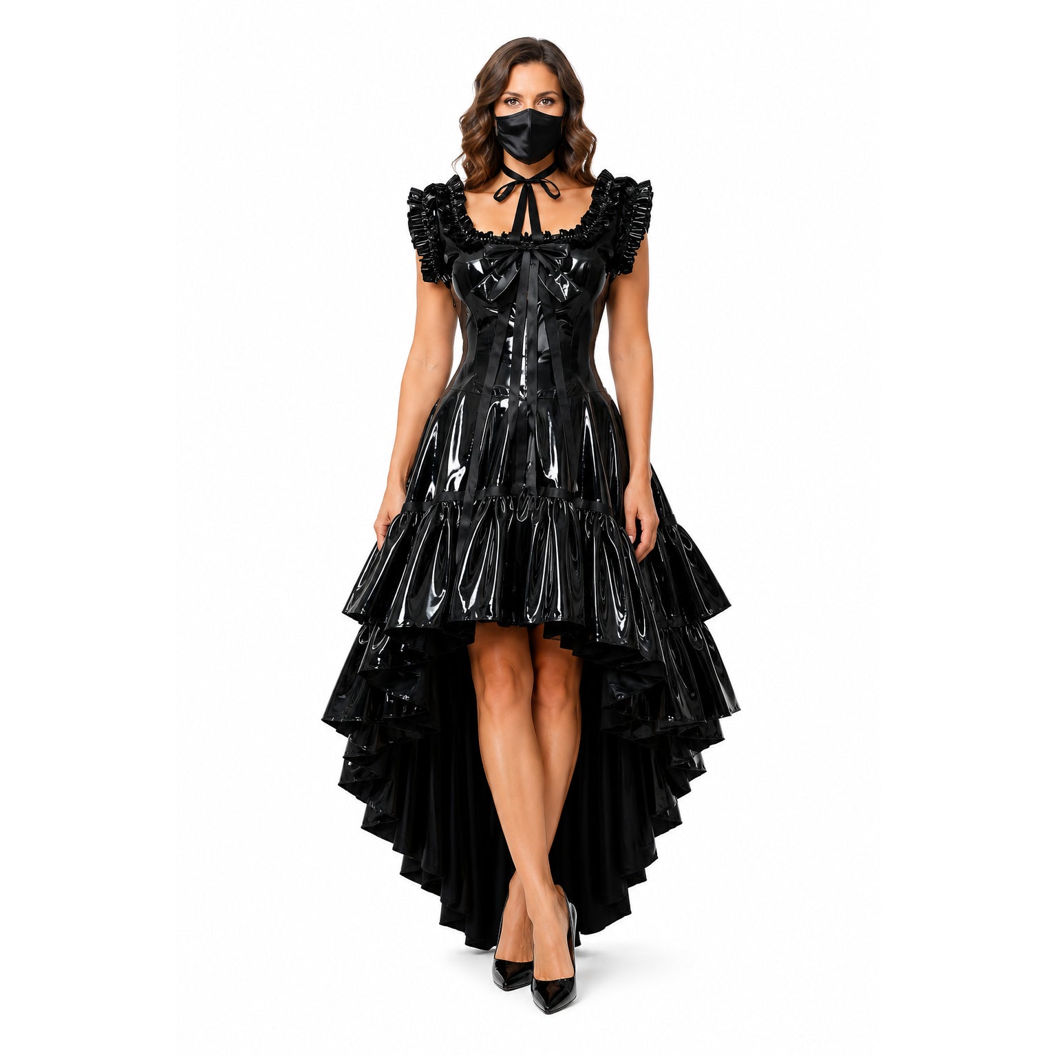 schwarzes, dünnes PVC-Kleid G649