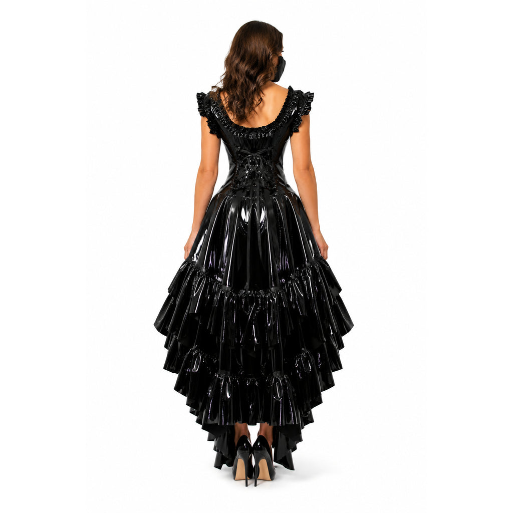 schwarzes, dünnes PVC-Kleid G649