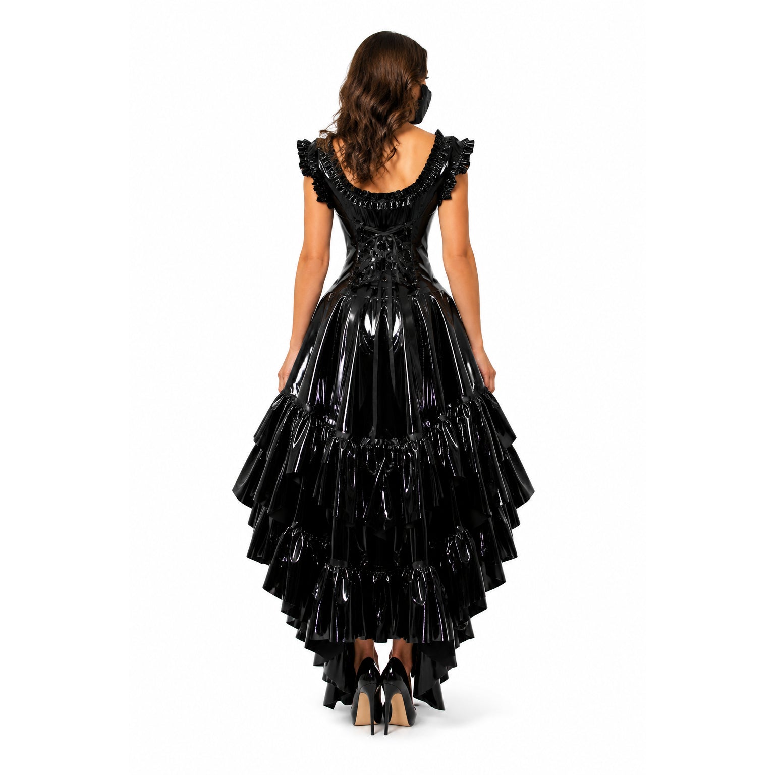 schwarzes, dünnes PVC-Kleid G649