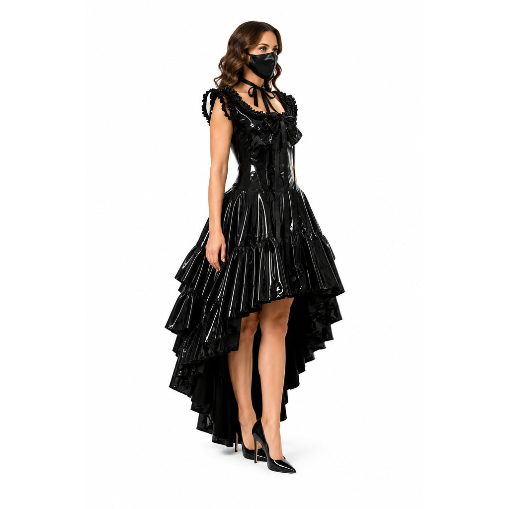 schwarzes, dünnes PVC-Kleid G649