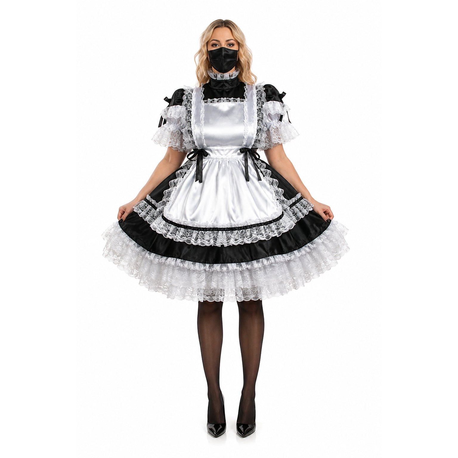 schwarzes Satinkleid G664