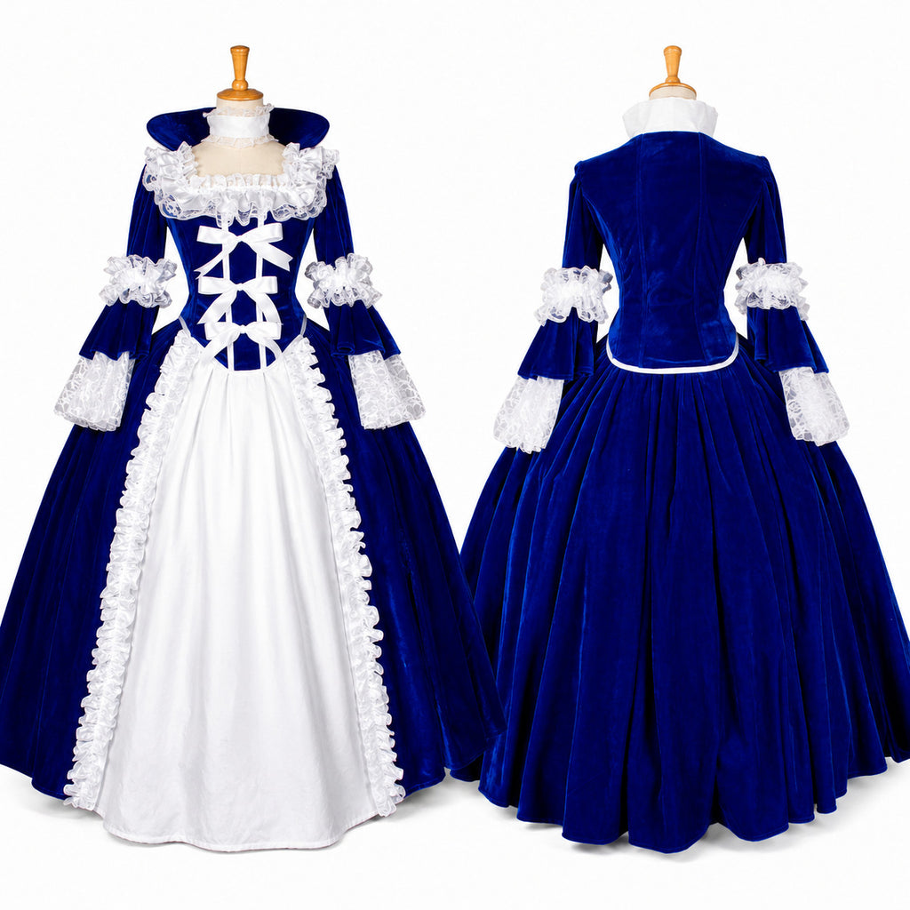 Royal Blue Velvet Sissy Maid Dress with Lace Apron G729