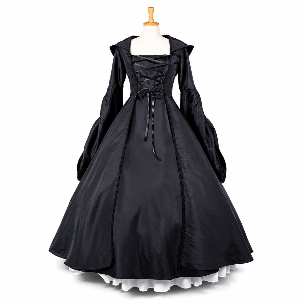 Black Hooded Gothic Corset Maxi Dress G777
