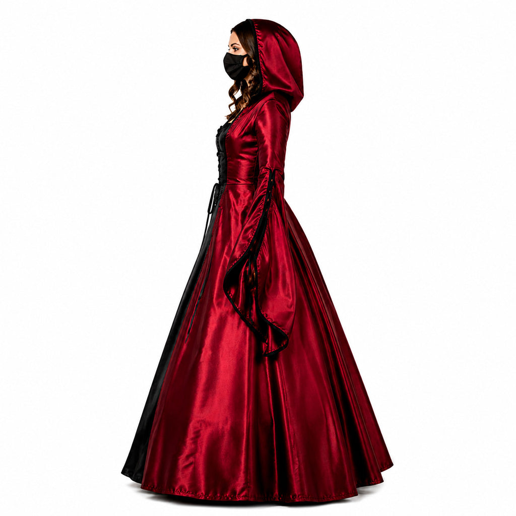 Hooded Gothic Red and Black Costume Dress G778