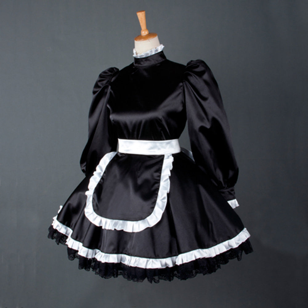 schwarzes Satinkleid G780