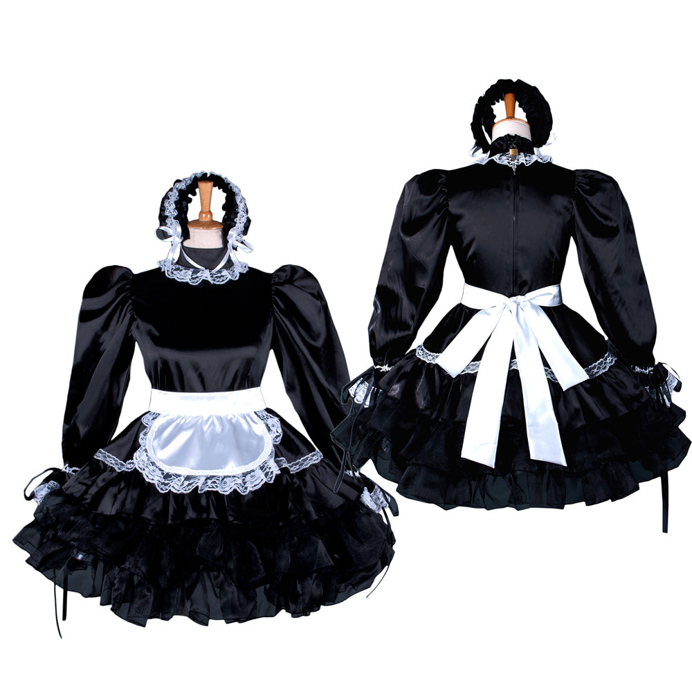 schwarzes Satinkleid G793