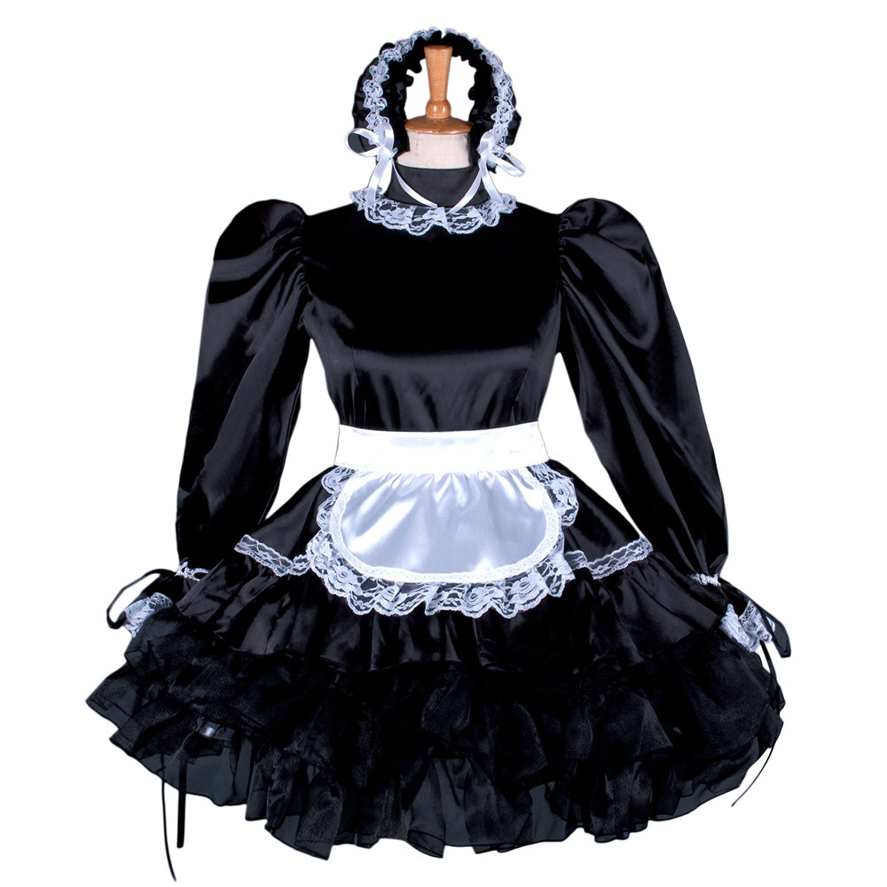 schwarzes Satinkleid G793