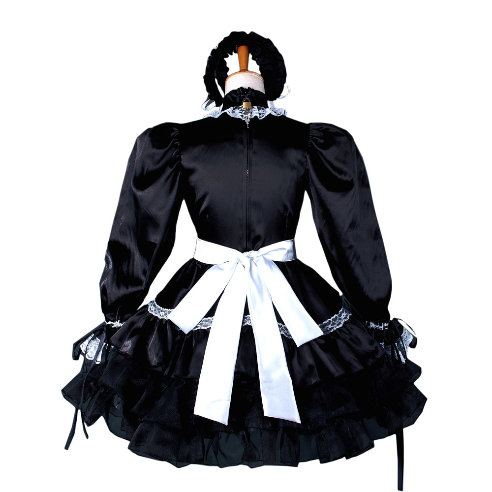 schwarzes Satinkleid G793
