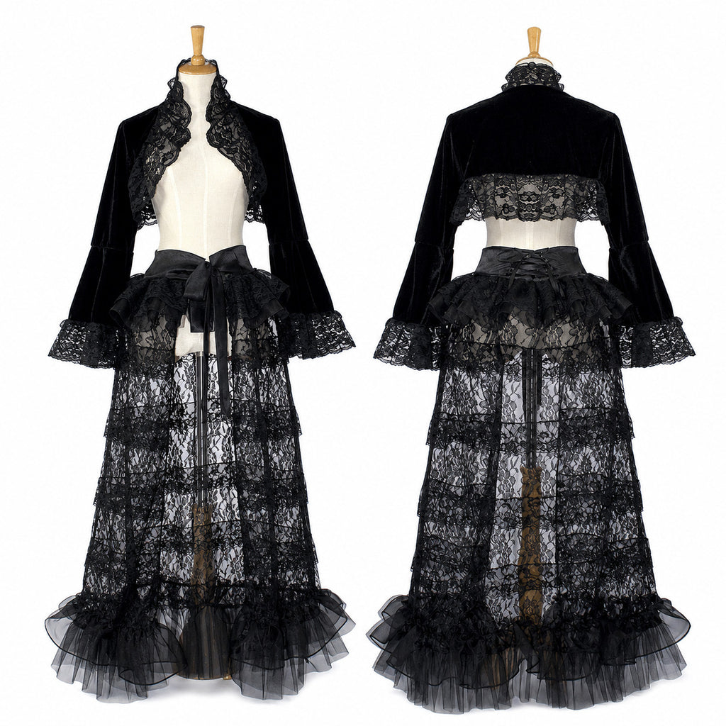 Black Gothic Lace Bolero and Long Skirt Set Sissy O-Inspired Dress G828