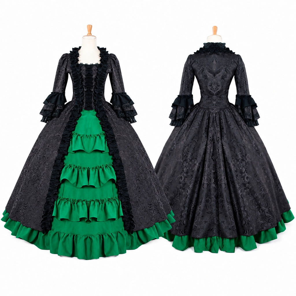 Black and Emerald Green Gothic Victorian Dress G885