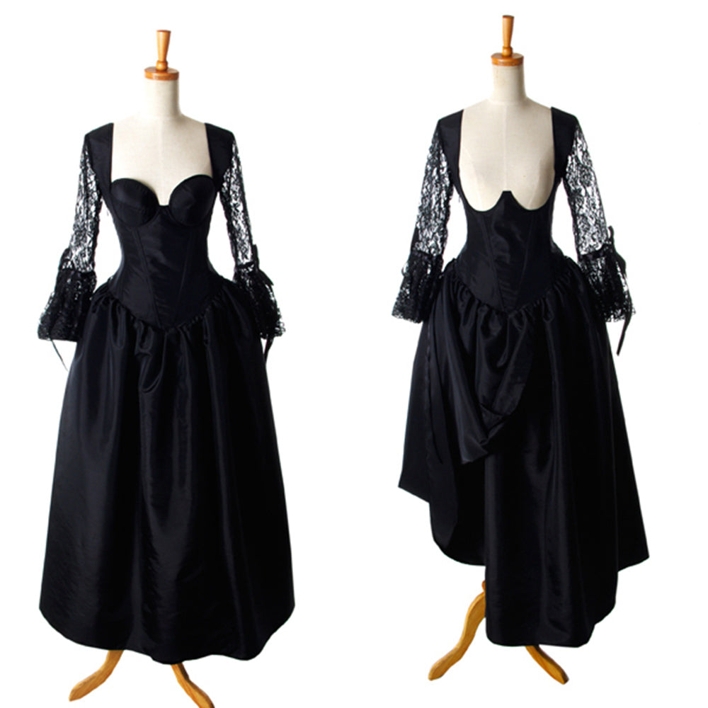 Black Gothic Corset Dress with Lace Sleeves G920