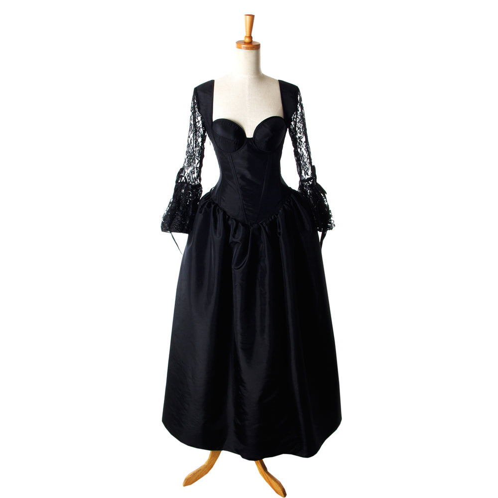 Black Gothic Corset Dress with Lace Sleeves G920
