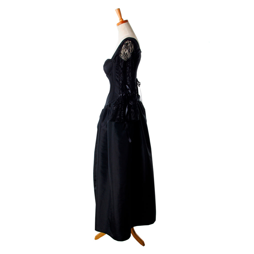 Black Gothic Corset Dress with Lace Sleeves G920