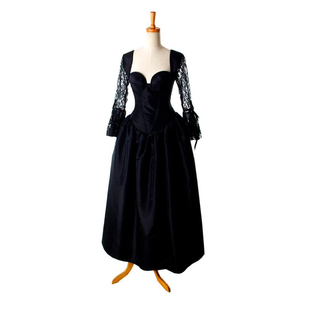 Black Gothic Corset Dress with Lace Sleeves G920