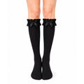 Black lace ruffle bow over knee socks for sissy maid outfit and lolita fashion